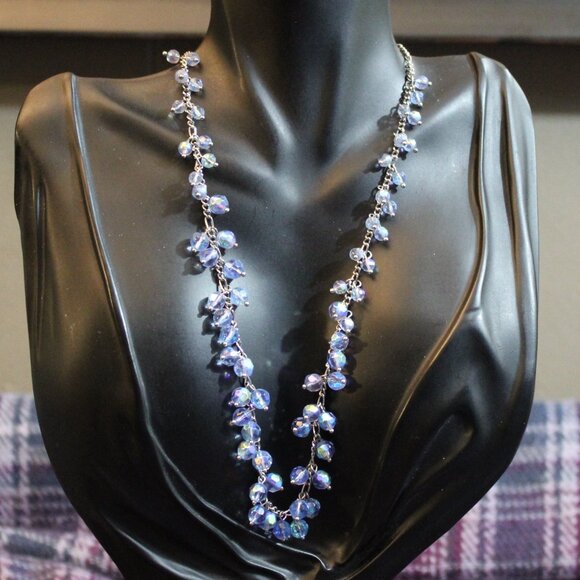 Lia Sophia Blue Aurora Borealis Glass Beaded Dangle Necklace - Picture 2 of 8